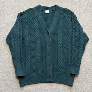 Aritzia Sunday Best Cardigan Sweater Womens Small Green Cable Knit Button V Neck